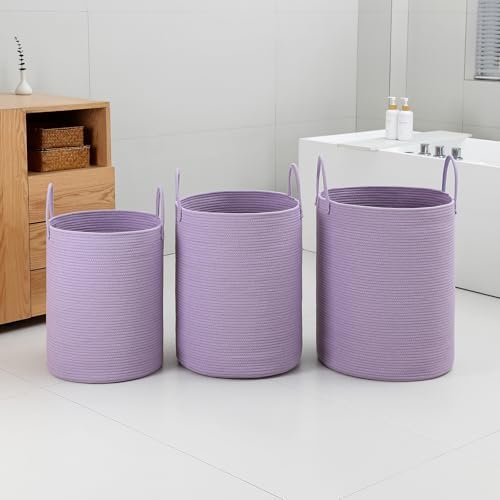 Laundry Basket Hamper Tall Rope Storage Woven for Blanket Toys Dirty Clothes in Living Room Bathroom Bedroom Purple 60L/15.8Gal