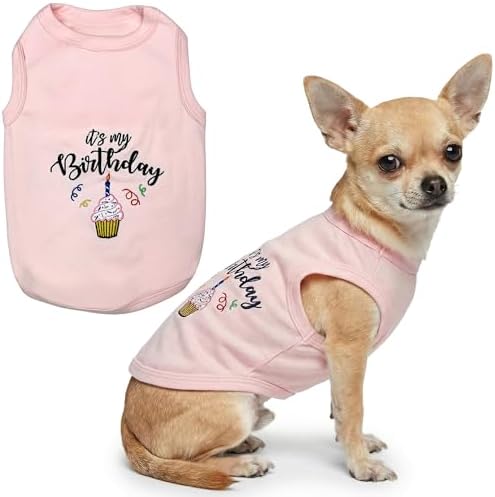 Parisian Pet Dog Shirt – 100% Cotton Shirts for Small Dogs – Pink Sleeveless Puppy Clothes – Lightweight and Breathable Dog Birthday Shirt – Girl Dogs Clothes - Stretchy Pet T Shirts