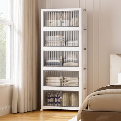 SAILUN 580Qt Stackable Storage Bins,Storage Cabinet Drawer with a Lid,White