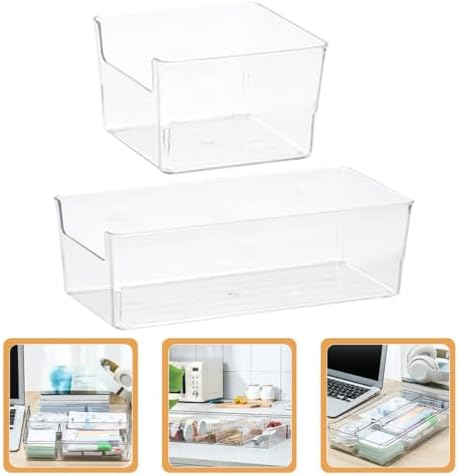 Uonlytech 2Pcs Pet Drawer Storage Boxes Small and Medium Sundry Organizing Bins for Makeup, Stationery, and Desktop Office Supplies Storage
