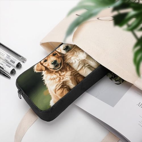Golden Retriever Dogs Puppies Pets Lightweight Spacious Pencil Bag Pouch | Zippered Multi-functional Pen Pouch Large Capacity Pencil Casesoft and Portable Pencil Bag for Teacher Office