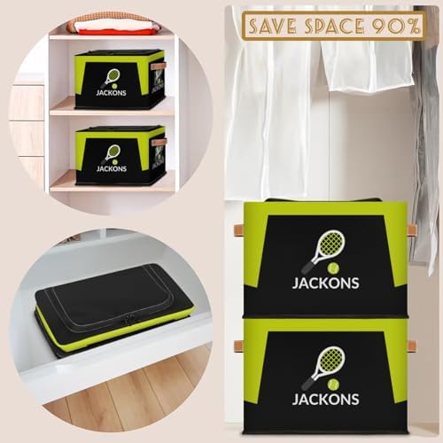 Custom Storage Basket with Zipper Lid, Tennis Ball Sports Foldable Fabric Storage Boxes Decorative Closet Shelves Clothes Organizer Container Cubes with Handle 1PCS