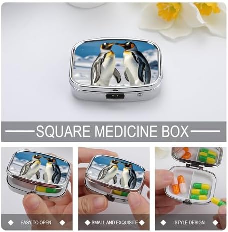 Pill Organizer, Portable Pill Box, Travel 7 Day Pillcase Young Penguins with Snow Medicine Organizer 2 Compartments Medicine Container for Vitamins, Medications, Fish Oil and Supplements