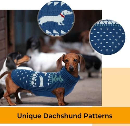 Lelepet Dachshund Sweater Turtleneck Dog Sweaters for Small Dogs (XS-XL) | Pullover Knitted Dog Coat,Cold Weather Dachshund Clothes,Fall/Winter Cozy Outfit for Wiener Dogs,Stretchy Knitwear,Slate Blue