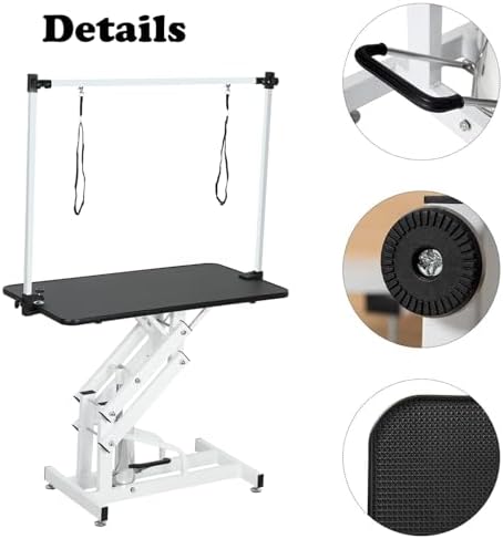 Hydraulic Pet Grooming Table, 42'' Durable Foldable Dog Grooming Table Suitable for Small Medium Large Dogs, Heavy-Duty Pet Grooming Table Drying Table with Adjustable Arms