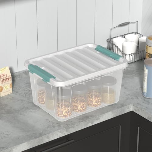 Sandmovie 20 Quart Storage Bin with Latching Lid, Plastic Clear Latch Storage Box, 6 Packs