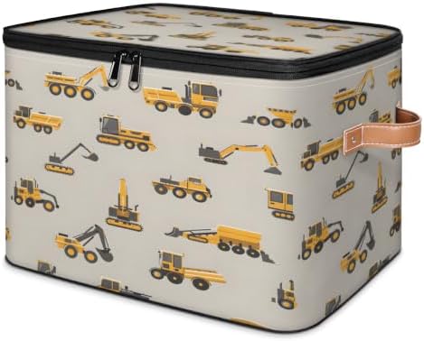 Excavator Truck Car Storage Box with Zipper Lid | Collapsible, Fabric, Storage Bin, Handle, Large, Closet Organizer, Containers, Bedroom, Home, Cute Truck Excavator
