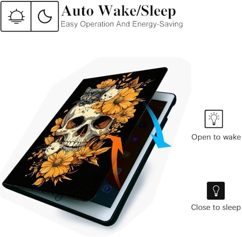 for Microsoft Surface Pro 7 Plus,Surface Pro 7/6/5/4 12.3" Tablet Case,Auto Wake/Sleep,Adjustable Stand Protective Cover - Skull Cat