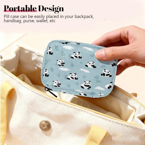 Weekly Pill Organizer Travel Size Bag with Removable 7 Day Pill Box Portable Vitamin Case Purse with Zipper,Panda with Bamboo Leaves Clouds