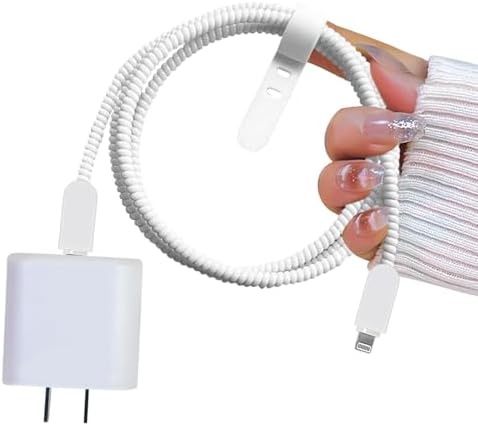 CameCosy Phone Cable Protector for iPhone 18W/20W USB-C Charger, Unique Design Frosted White Charger Cover Silicone Data Line Cable Cover Wire Saver Soft Charger Protector for iPhone
