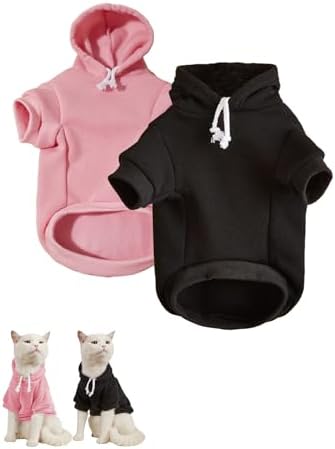 QWINEE Basic Dog Hoodie Sweatshirt Puppy Sweater Warm Cat Costumes Pet Clothes for Chihuahua Puppy Kitten Small Medium Dogs Black and Pink X-Large