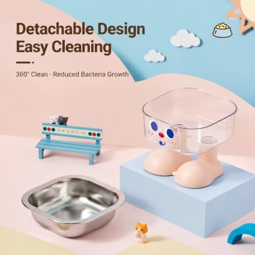Elevated Pet Bowl Set, Double Stainless Steel Feeding Station for Cats & Small Dogs, Ergonomic Raised Food and Water Feeder with Anti-Spill Guard, Minimalist Design(Blue)
