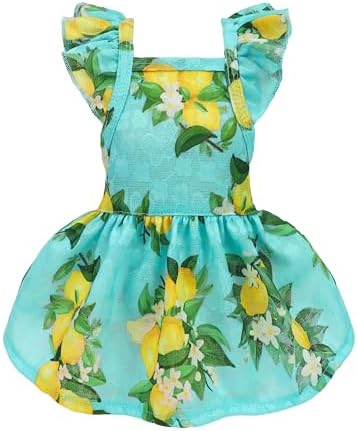 Fitwarm Lemon Dog Dress, Dog Clothes for Small Dogs Girl, Pet Cat Apparel, Teal Blue, Yellow, Green, XS