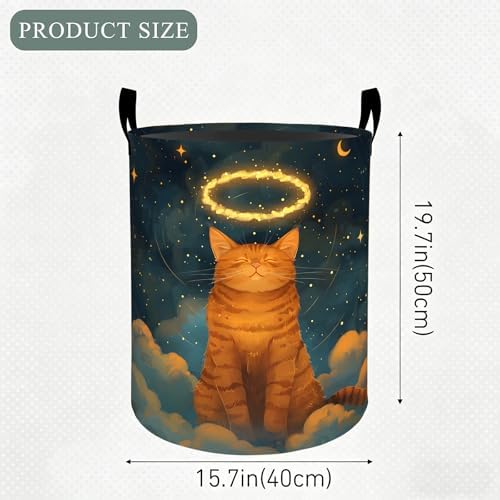 Angel Cat Laundry Basket Hamper, Organizer Bins Gifts for Women Kids, Cute Pet Foldable Waterproof Clothes Hamper Handles Storage Bucket for Bedroom Bathroom Room Decor 19.7"x15.7"