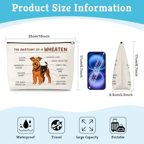 Funny Terrier Dog Lovers Makeup Bag Dogs Themed Gifts for Wheaten Terrier Lovers Owners Mom Travel Pouch Mothers Day Christmas Birthday Present for Women Mom Sister Cosmetic Bag with Zipper