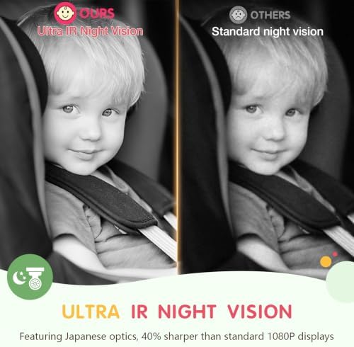 S100P Baby Car Camera with Ultra Night Vision, 5'' HD 1080P IPS Baby Car Monitor with 3X Zoom, Backseat/Carseat/Rear Seat Camera USB, Easy No-Damage Install, Safety for Infants and Pets (5 inch Green)