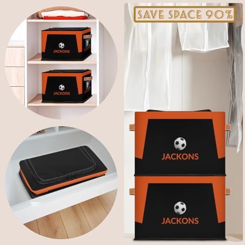 Custom Storage Basket with Zipper Lid, Soccer Ball Foldable Fabric Storage Boxes Decorative Closet Shelves Clothes Organizer Container Cubes with Handle 1PCS