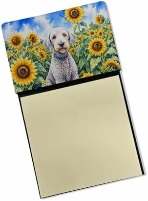 Caroline's Treasures Bedlington Terrier in Sunflowers Watercolor Sticky Note Holder Refillable Dispenser Desk Accessory 3x3 Pad Gift