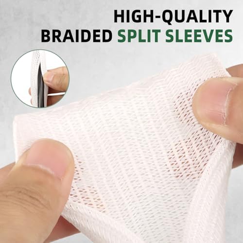 Split Wire Loom Tubing, Cable Protector Sleeve, Braided Cable Management for TV/Computer/Home Theater/Engine Bay, Cord Protectors from Pets No Chew (White, 1"-25ft)