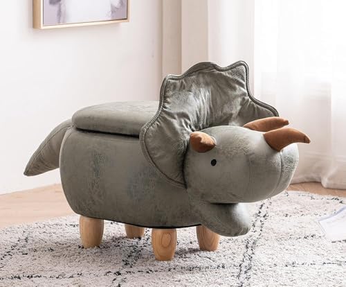 Home 2 Office Dinosaur Ottoman with Storage for Bedroom, Playroom, Nursery or Recreation Room Decor, Soft Animal-Shaped Ottoman with Wooden Legs