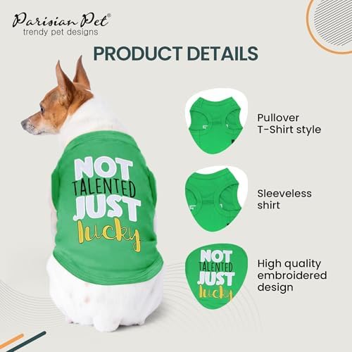 Parisian Pet Dog Shirt – 100% Cotton Green Shirts for Medium Dogs – Sleeveless Puppy Vest – Lightweight and Breathable Funny Pet Apparel – St. Patrick’s Day Dog Clothes - Stretchy T Shirts for Dogs