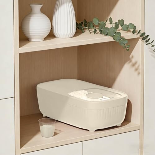 Airtight Rice Storage Container, Dry Food Dispenser with Transparent Sealed Lid for Kitchen Pantry Organization for Storing Rice, Cereal, Flour, Pet Food and Other Dry Ingredients (Beige, S)