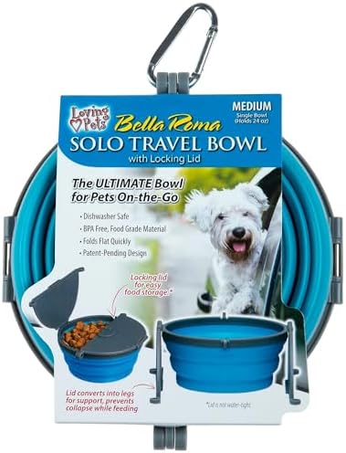 Loving Pets Bella Roma Collapsible Dog Bowls - Silicone Dog Bowls, Foldable Bowl, Puppy Essentials & Hiking Pet Supplies Great for Home & Travel (Blue, Medium)
