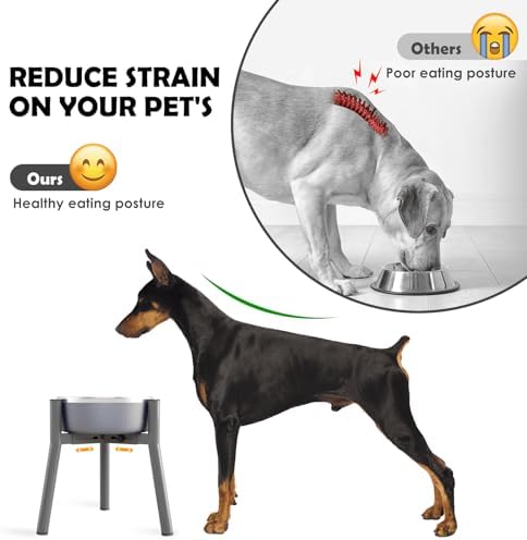 SHAINFUN Grey Metal Stand for Large Dogs, Adjustable Width Tall Elevated Bowls for 7-10.6" Dishes, Food Water Feeder, Raised Holder, 11" Tall (Bowl Not Included)
