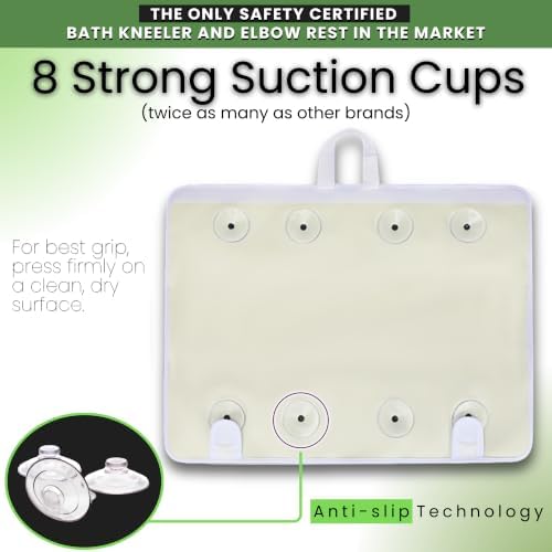Supa Ant Bath Kneeler –8 Suction Cups & 2" Padding.Certified Non Toxic Bath Kneeling Pad for Bath Tub & 5 Bath Toy Organizer. Fast Dry Baby Bath Kneeler and Elbow Rest Pad Set Leaf
