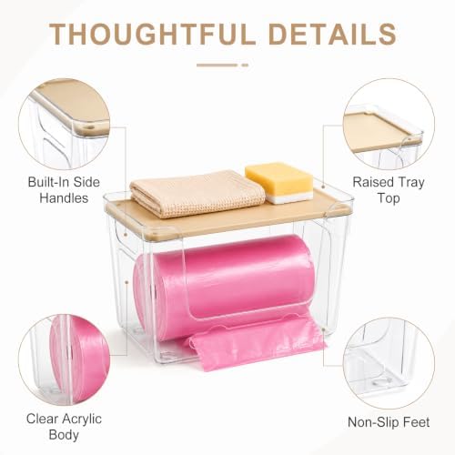 Trash Bag Dispenser, 6 Pack, 3 Large and 3 Small Clear PET Bins | Three large and three small BPA-free PET bins fit bag rolls up to 6.7 and 5.9 in wide for kitchen and laundry storage