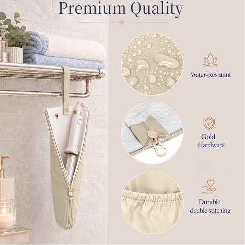 Hot Tools Travel Bag with Heat Resistant Mat, 2-in-1 Hair Tools Organizer Bag for Curling Iron, Flat Iron, Portable Holder & Mat with Cord Pocket for Home Travel(Beige)