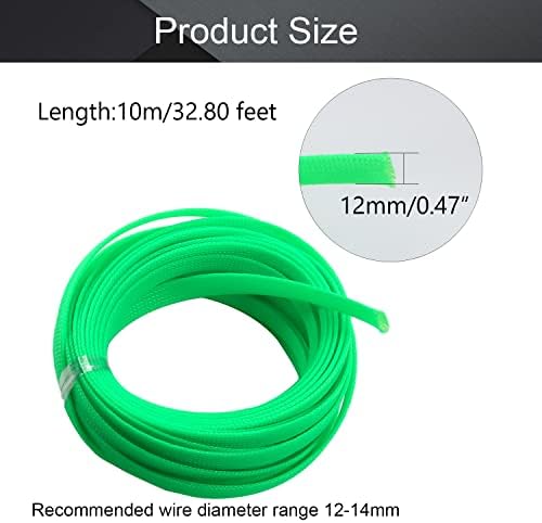 Bettomshin 10m/32.8Ft Fluorescent Green Cable Management Sleeve, 12mm Width, Heat-Retardant PET Cord Protector