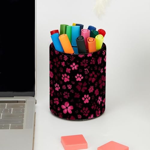 Faux Leather Pen Holder for Desk, Pencil Organizer Pet Paws Pen Cup Desk Decor Makeup Brush Holder Storage for Office Home
