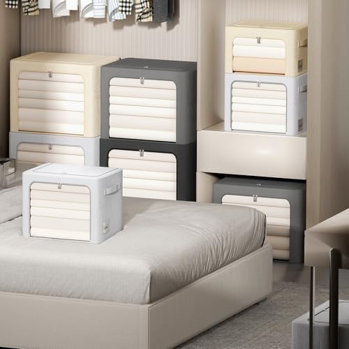 FHSQX 6 Pack Clothes Storage Bins, Beige 15.7x11.8x11.8inch (36L)