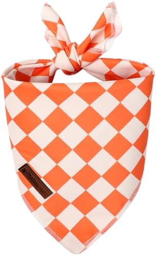 Fall Dog Bandana – Orange Gingham Plaid Triangle Scarf for Small Medium Large Dogs, Soft Cotton Pet Bib for Autumn Thanksgiving, Adjustable Dog Kerchief for Daily Wear