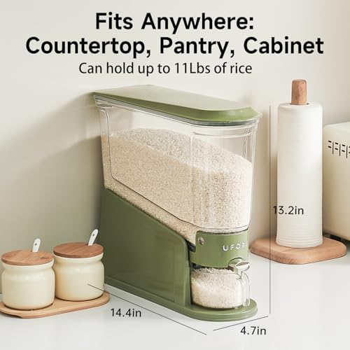 UFORU Slim Rice Dispenser 11 LB,Clear Rice Storage for Small Spaces