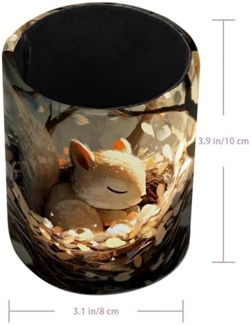 Faux Leather Pen Holder for Desk, Pencil Organizer Squirrel Pen Cup Desk Decor Makeup Brush Holder Storage for Office Home