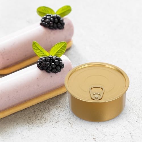 5 Sets 180ml Aluminum Dog Treat Containers with Freshness Seal, Golden round Pet Food Organizer Cans, Versatile Use Food Storage Pop Cans for Home Kitchen
