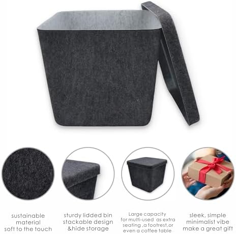 Welaxy large stackable felt bin Functional basket container for Toys Pet Books Clothes throw blanket hide storage solution multi-use as footrest foot stool coffee table (Charcoal)