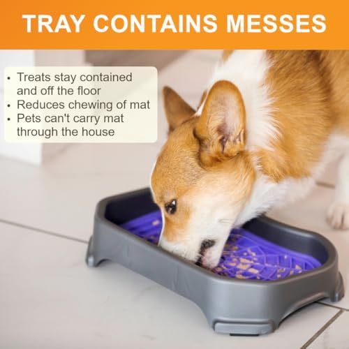 Neater Pets Neat-LIK Dog Lick Mat w/Mess-Proof Tray, Lick Mat for Dogs, Cats, Puppy, Reduces Anxiety & Boredom, Peanut Butter Slow Feeder, Interactive Treat Licking Pad (Purple/Gunmetal)