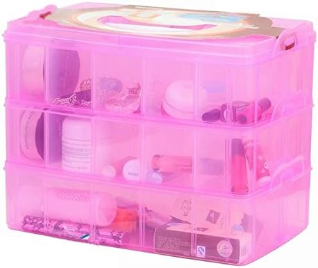 Kamay's Large 3 Tier Stackable Adjustable Compartment Slot Bead Craft Jewellery Tool Storage Organiser,Snap-lock Tray Container with 30 Compartments Pink