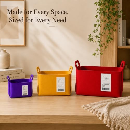 Grey Felt Storage Basket with Handles, Foldable Fabric Bin Organizer | Collapsible Decorative Basket for Shelves, Closets, Toys & Nursery – Versatile Fabric Bin for Home, Bedroom and Playroom