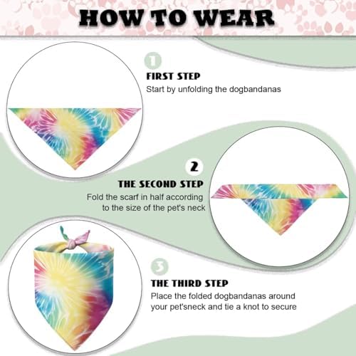 Howilath Dog Bandana with Rainbow Tie Dye Design, Adjustable Triangle Scarf for Small to Large Pets