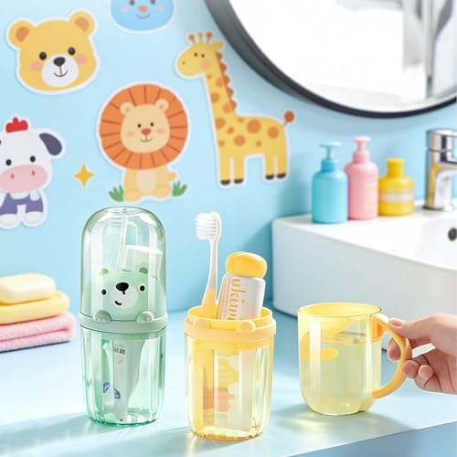 Toothbrush Travel Case for Kids with Detachable Handle, Portable Cute Toothbrush Holders, Multifuction Toothbrushes Toothpaste Storage Box for Camping Travel or Daily Use (Yellow)