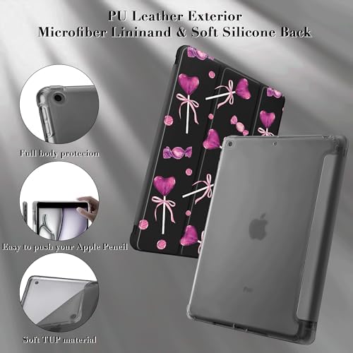 Cute Bow Lolipop Case for 11" iPad Pro 2022/2021/2020/2018, Clear TPU Smart Stand Back Cover with Pencil Holder, Auto Wake/Sleep Foldable Shockproof Protective Case