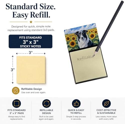 Caroline's Treasures Borzoi in Sunflowers Watercolor Sticky Note Holder Refillable Dispenser Desk Accessory 3x3 Pad Gift
