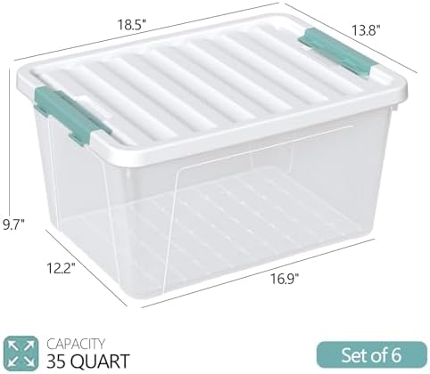 Zopnny 35 Qt Clear Stackable Storage Bins with Lids, 6-Pack