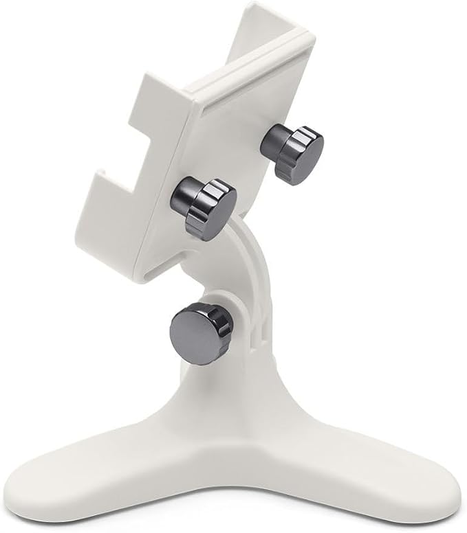 WeatherTech DeskFone Two View in White - Adjustable, Universal Cell Phone Holder Mount Stand for Desk, Counter, Table - Tripod Design for iPhone & Smartphone Charging - Graphite Metal Knobs