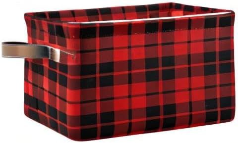 AUUXVA Storage Basket Red Black Christmas Buffalo Plaid Check Storage Cube Box Durable Canvas Collapsible Toy Basket Organizer Bin with Handles for Shelf Closet Bedroom Home Office