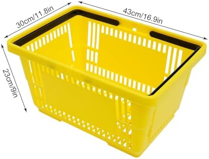12 Pack Shopping Baskets with Handles, 18 L Plastic Shopping Cart(Yellow)